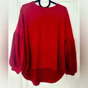 Knit jacquard puff sleeve top in wine size medium